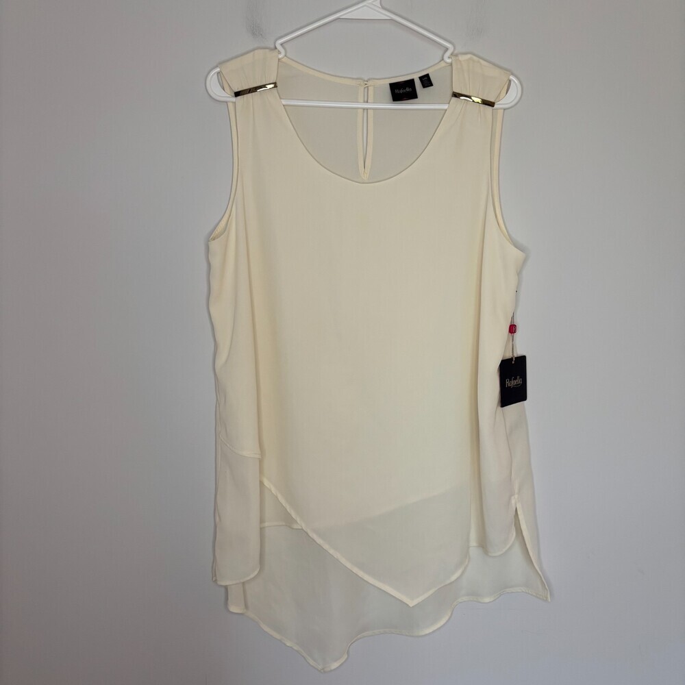 RAFAELLA NEW Sleeveless Blouse Womens L Cream Gold Bar Asymmetrical Flowy